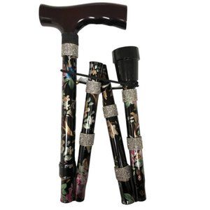 Black Silver Floral Diamond Bling Walking Cane